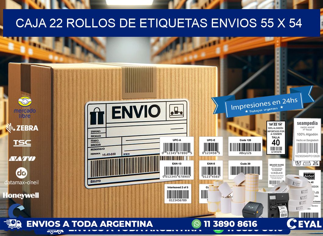 CAJA 22 ROLLOS DE ETIQUETAS ENVIOS 55 x 54