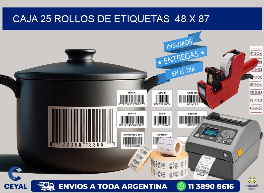 CAJA 25 ROLLOS DE ETIQUETAS  48 x 87