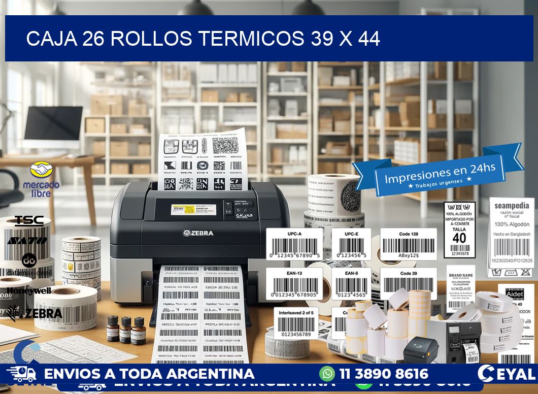 CAJA 26 ROLLOS TERMICOS 39 x 44