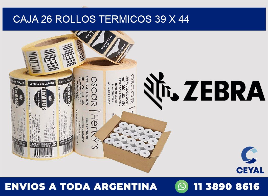 CAJA 26 ROLLOS TERMICOS 39 x 44