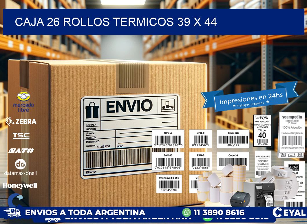 CAJA 26 ROLLOS TERMICOS 39 x 44