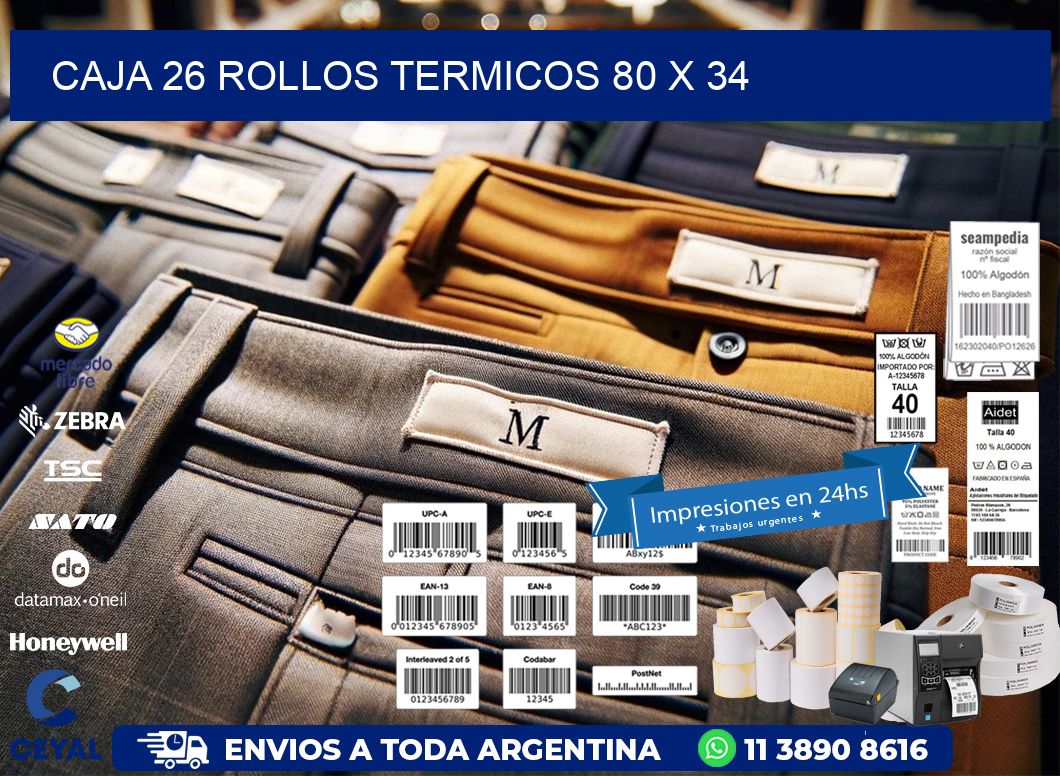 CAJA 26 ROLLOS TERMICOS 80 x 34