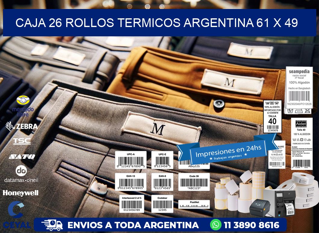 CAJA 26 ROLLOS TERMICOS ARGENTINA 61 x 49
