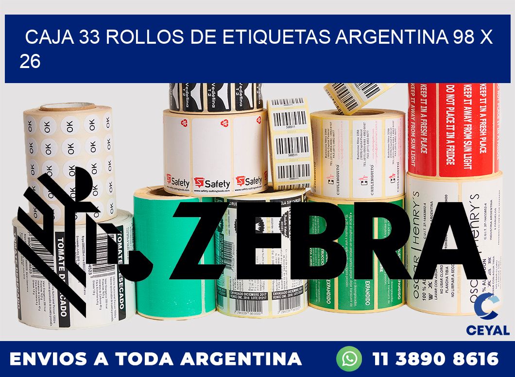 CAJA 33 ROLLOS DE ETIQUETAS ARGENTINA 98 x 26