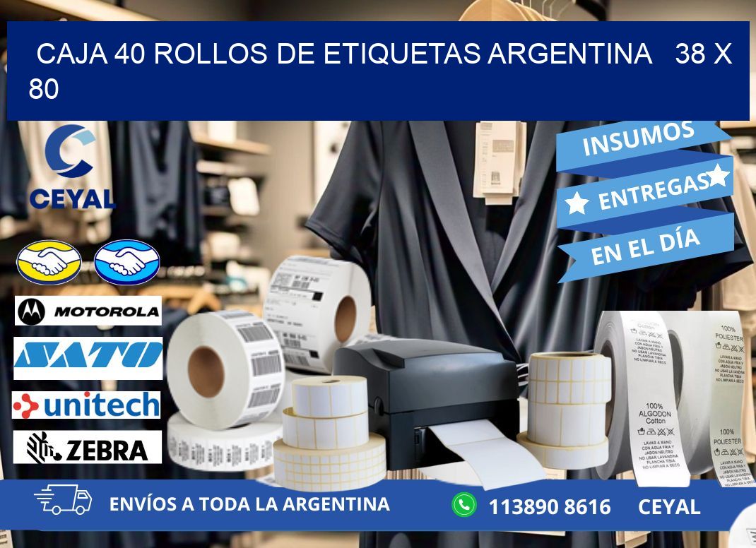 CAJA 40 ROLLOS DE ETIQUETAS ARGENTINA   38 x 80
