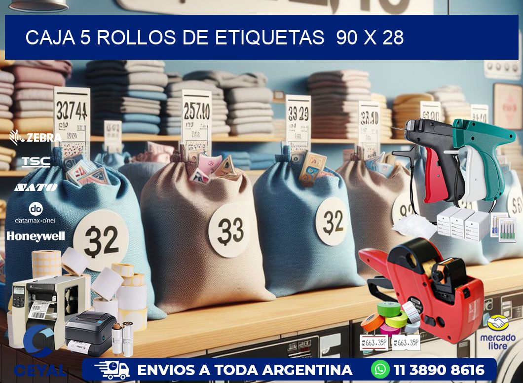 CAJA 5 ROLLOS DE ETIQUETAS  90 x 28