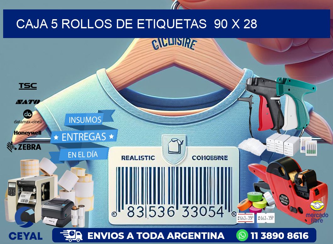 CAJA 5 ROLLOS DE ETIQUETAS  90 x 28