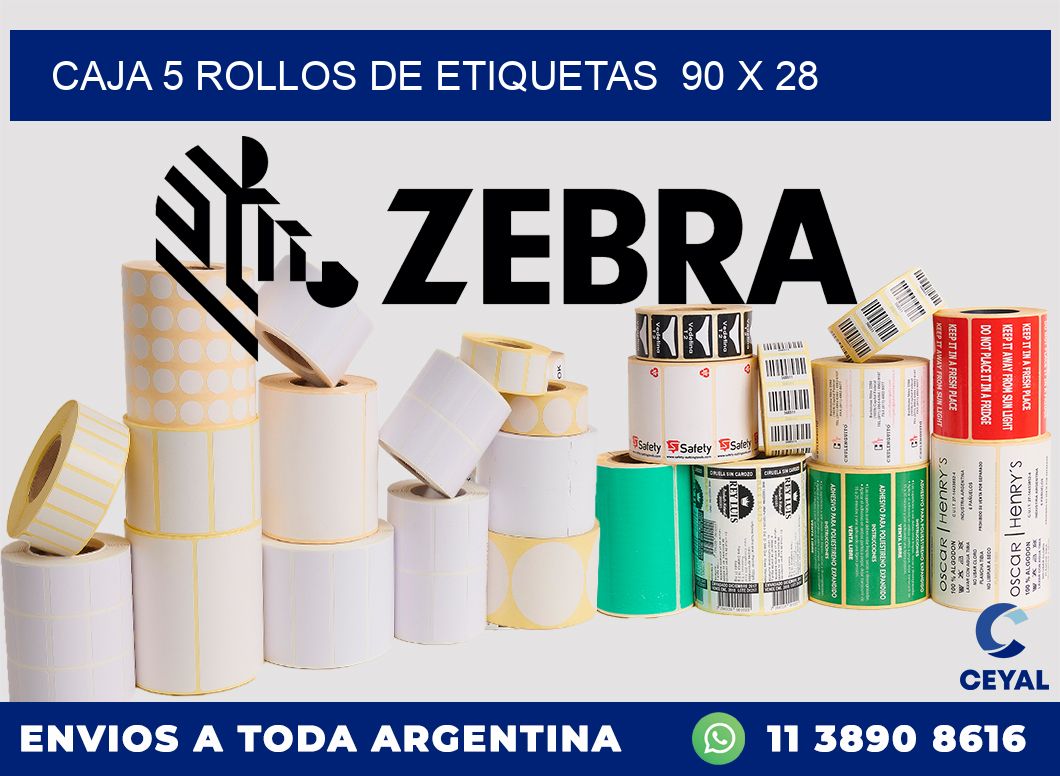 CAJA 5 ROLLOS DE ETIQUETAS  90 x 28