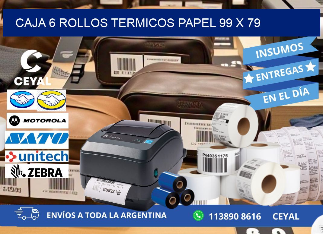 CAJA 6 ROLLOS TERMICOS PAPEL 99 x 79
