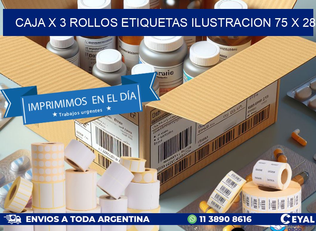 Caja X 3 Rollos Etiquetas Ilustracion 75 x 28