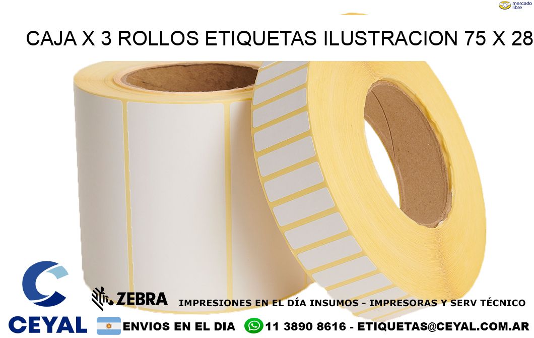 Caja X 3 Rollos Etiquetas Ilustracion 75 x 28