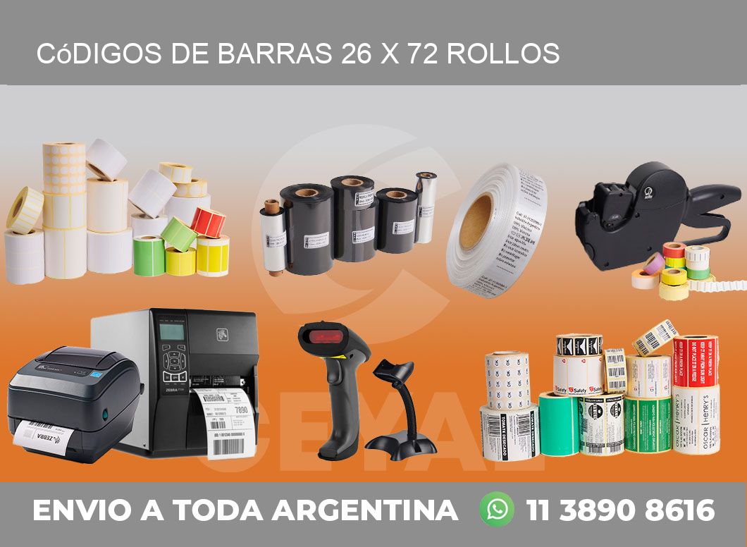Códigos de Barras 26 x 72 ROLLOS - Etiquetas Frontal