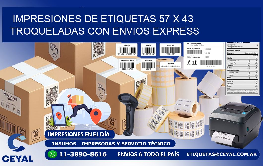 Impresiones de etiquetas 57 x 43 troqueladas con envíos express