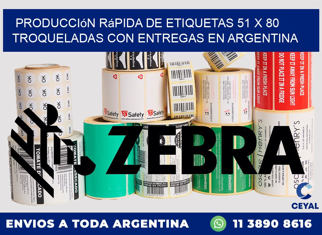 Producción rápida de etiquetas 51 x 80 troqueladas con entregas en Argentina