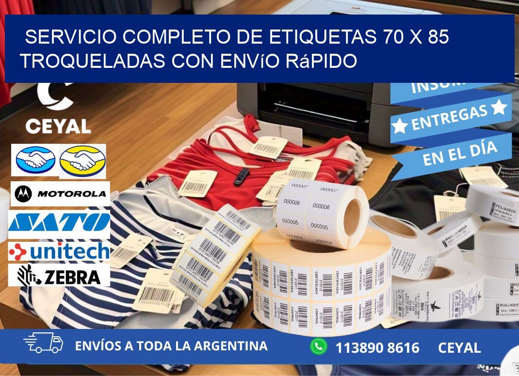 Servicio completo de etiquetas 70 x 85 troqueladas con envío rápido