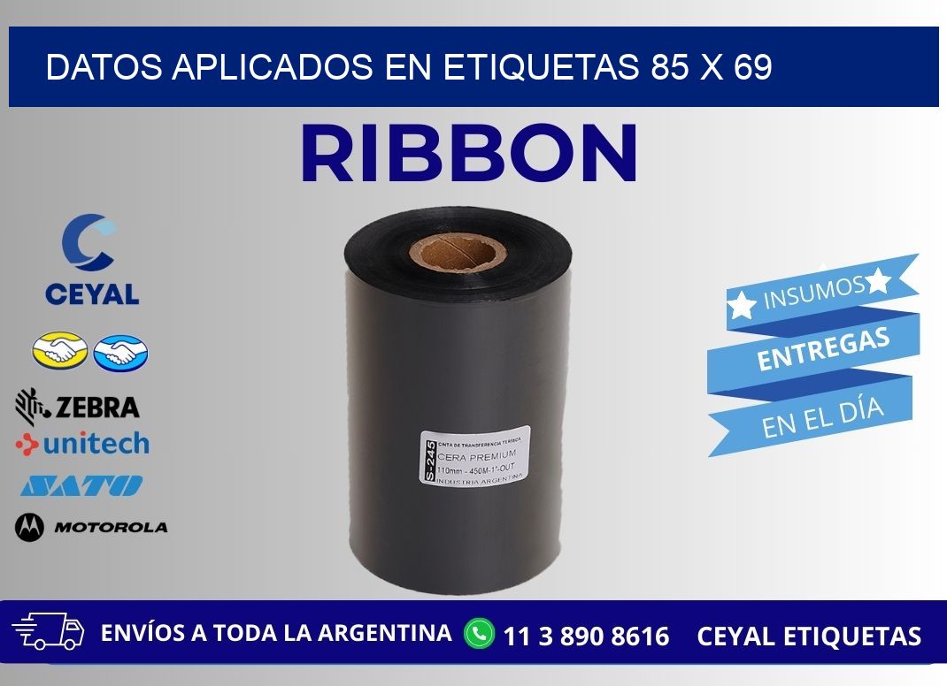 datos aplicados en etiquetas 85 x 69