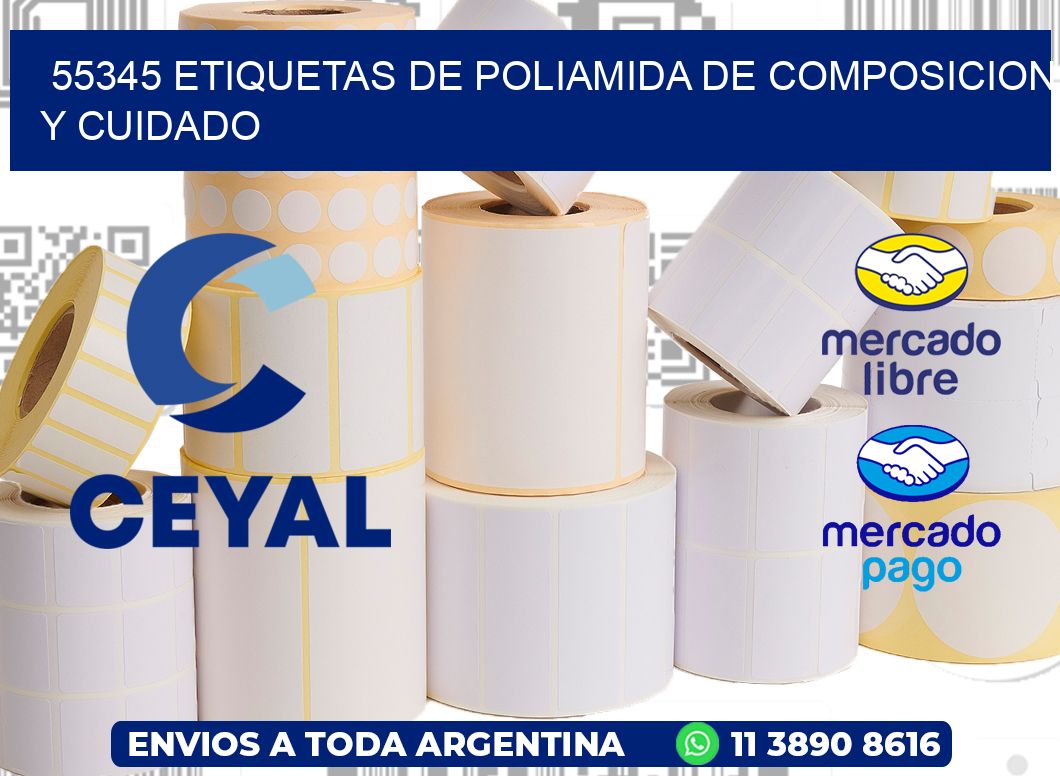 55345 etiquetas de poliamida de composicion y cuidado