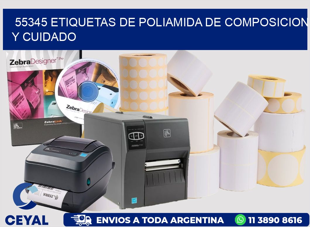 55345 etiquetas de poliamida de composicion y cuidado