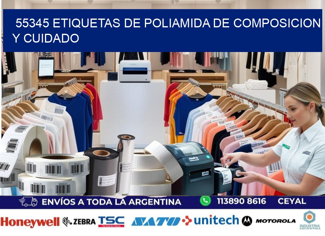 55345 etiquetas de poliamida de composicion y cuidado