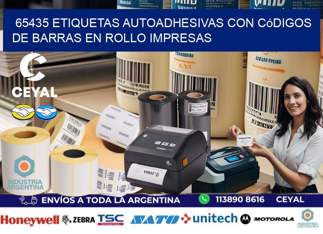 65435 Etiquetas autoadhesivas con códigos de barras en rollo impresas