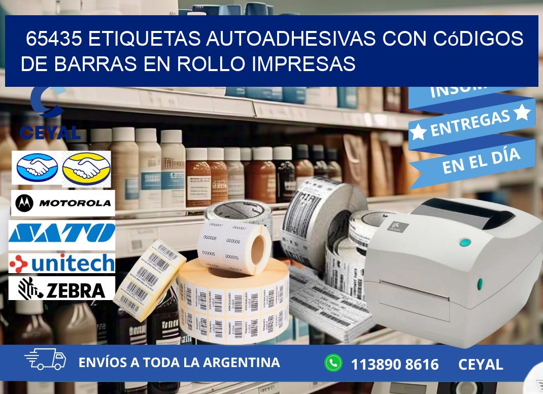 65435 Etiquetas autoadhesivas con códigos de barras en rollo impresas