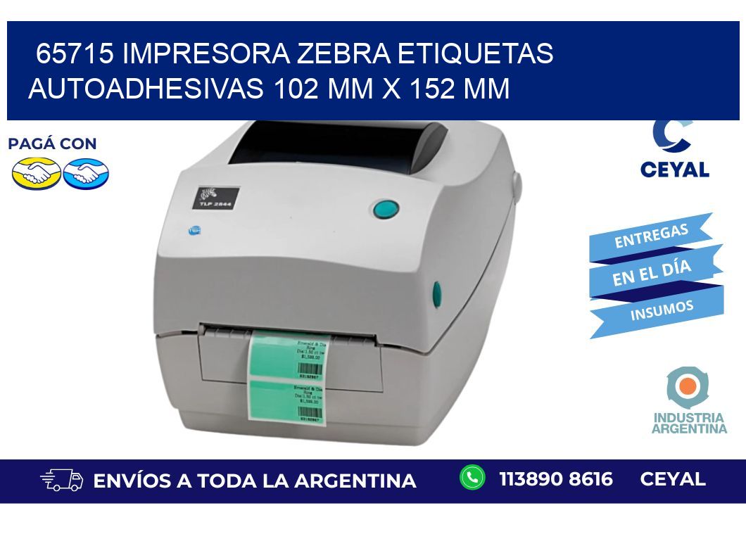 65715 impresora zebra etiquetas autoadhesivas 102 mm x 152 mm