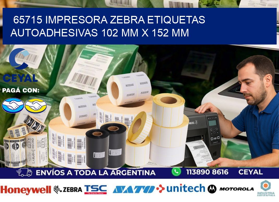 65715 impresora zebra etiquetas autoadhesivas 102 mm x 152 mm