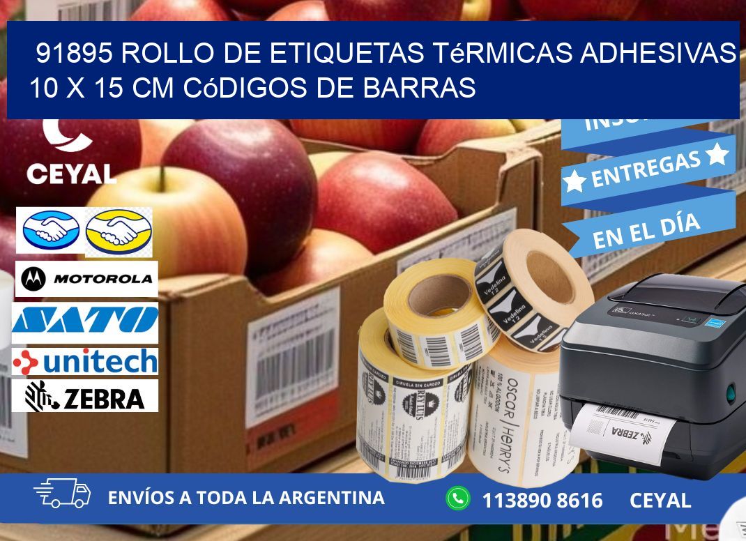 91895 Rollo de Etiquetas Térmicas Adhesivas 10 x 15 cm Códigos de Barras