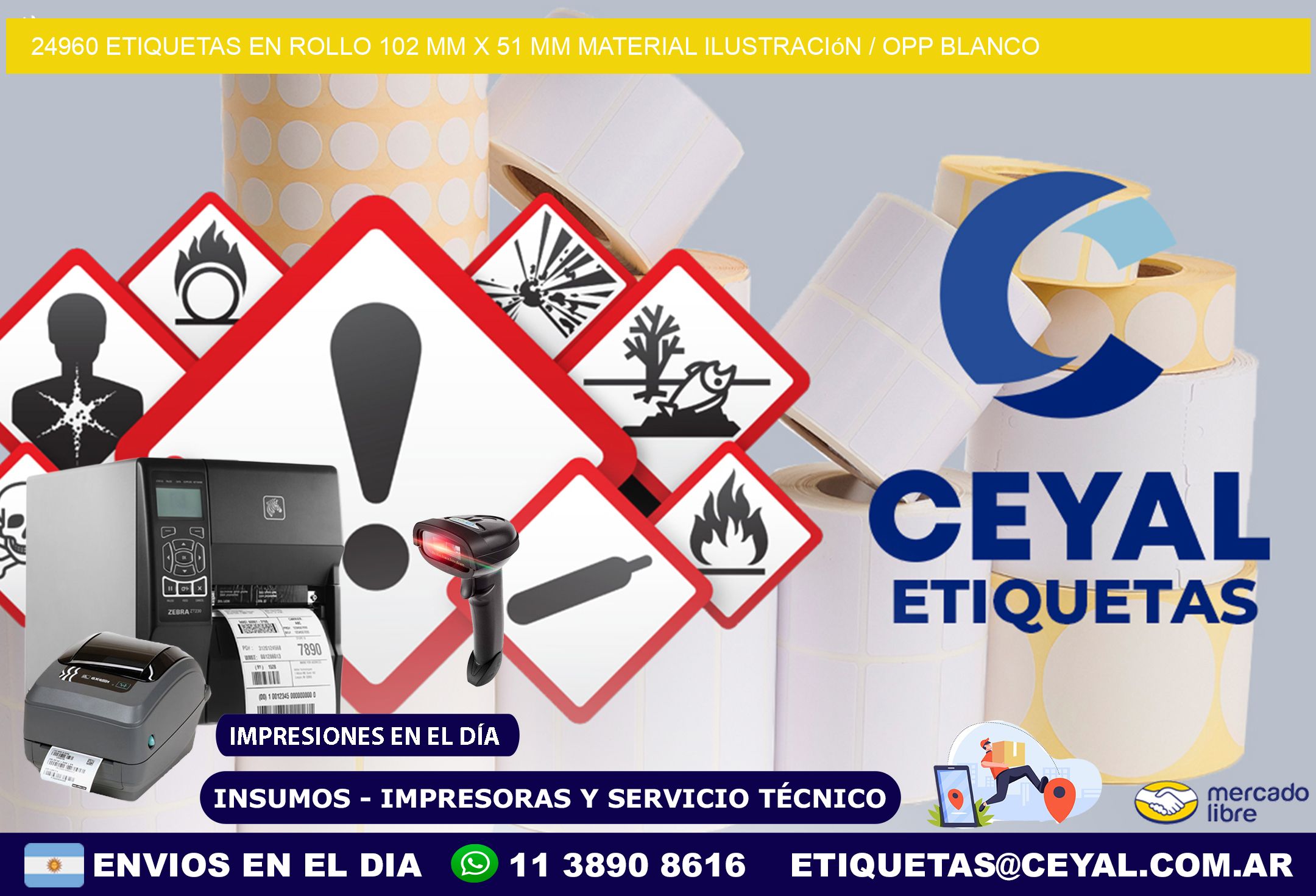 24960 Etiquetas en rollo 102 mm x 51 mm material Ilustración / OPP Blanco