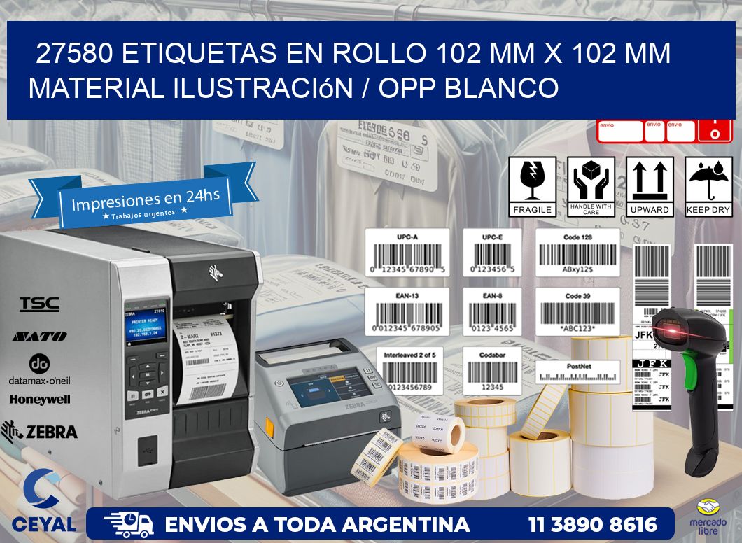 27580 Etiquetas en rollo 102 mm x 102 mm material Ilustración / OPP Blanco