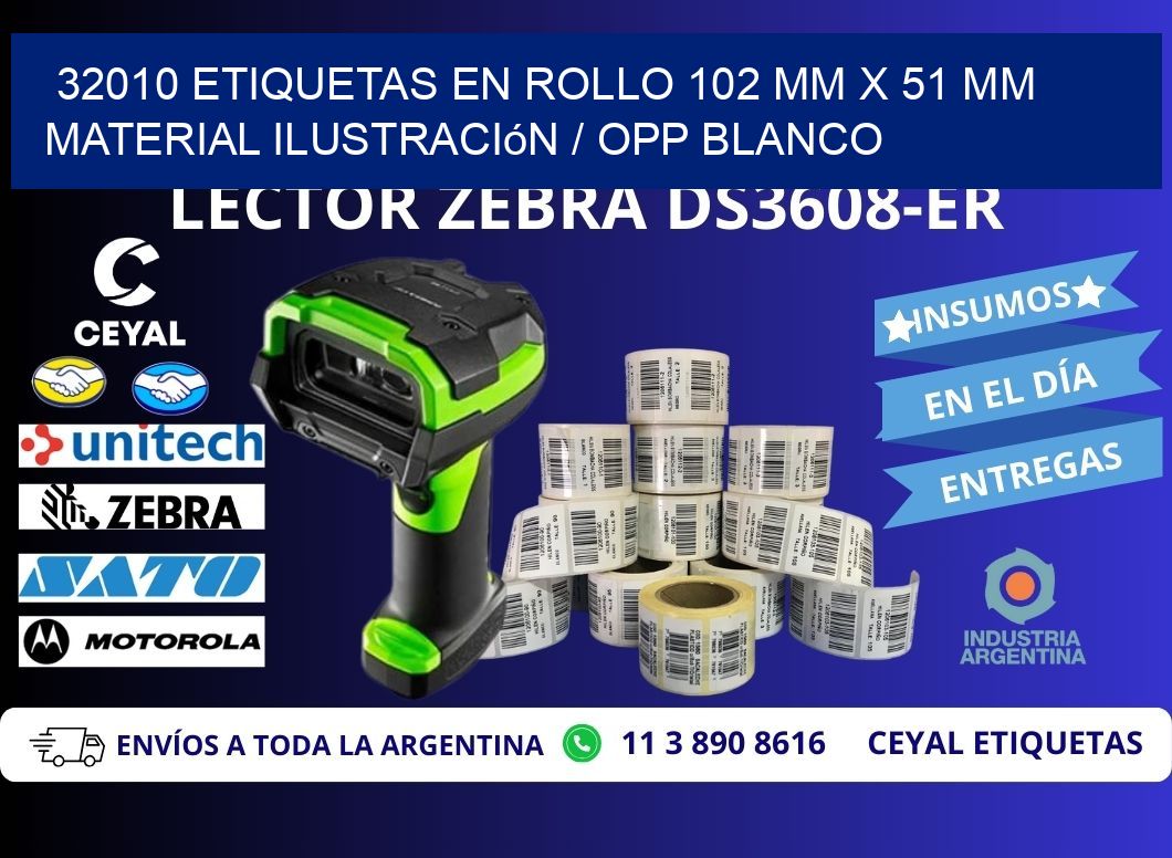32010 Etiquetas en rollo 102 mm x 51 mm material Ilustración / OPP Blanco