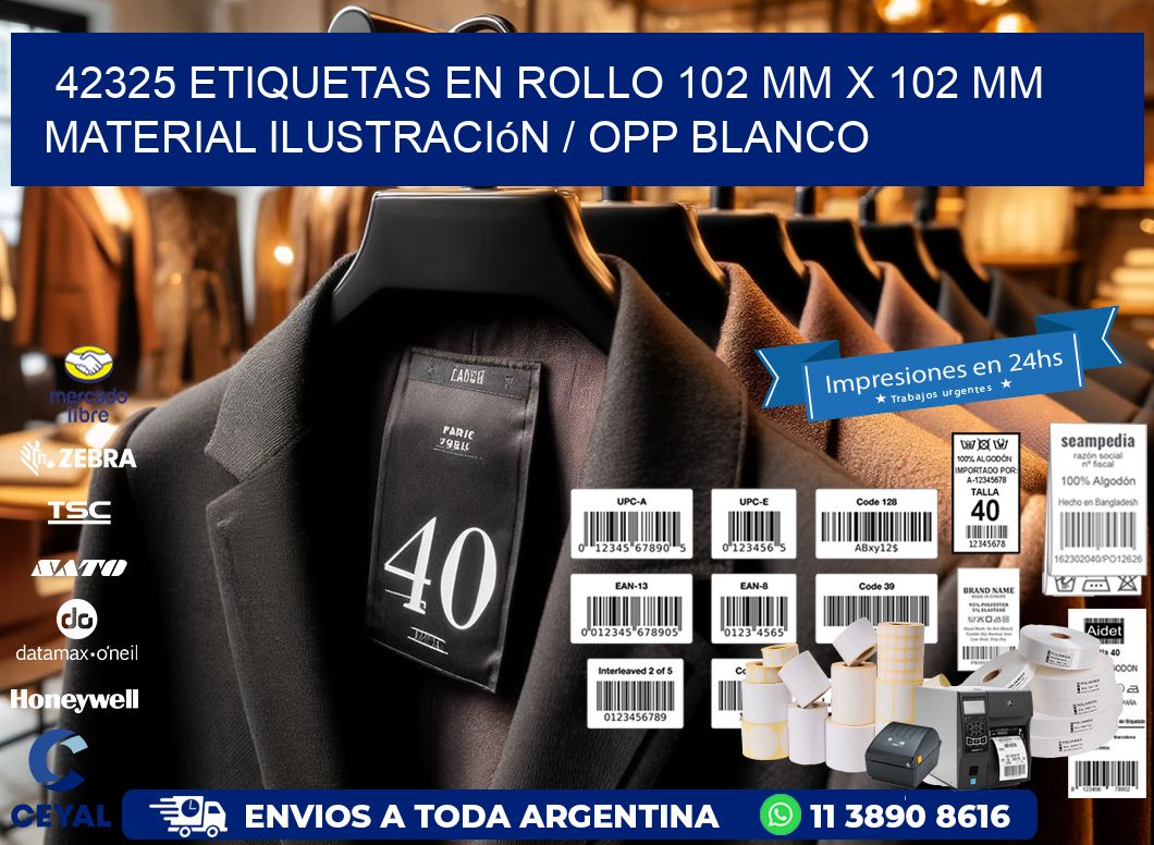 42325 Etiquetas en rollo 102 mm x 102 mm material Ilustración / OPP Blanco