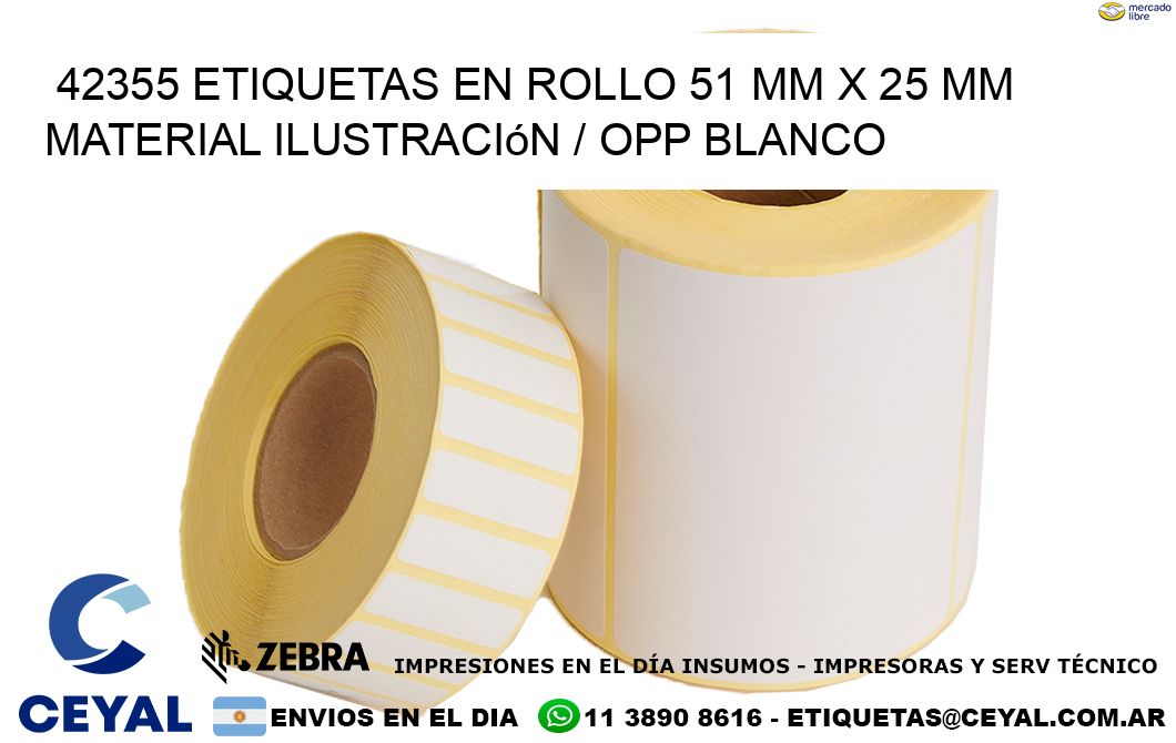 42355 Etiquetas en rollo 51 mm x 25 mm material Ilustración / OPP Blanco
