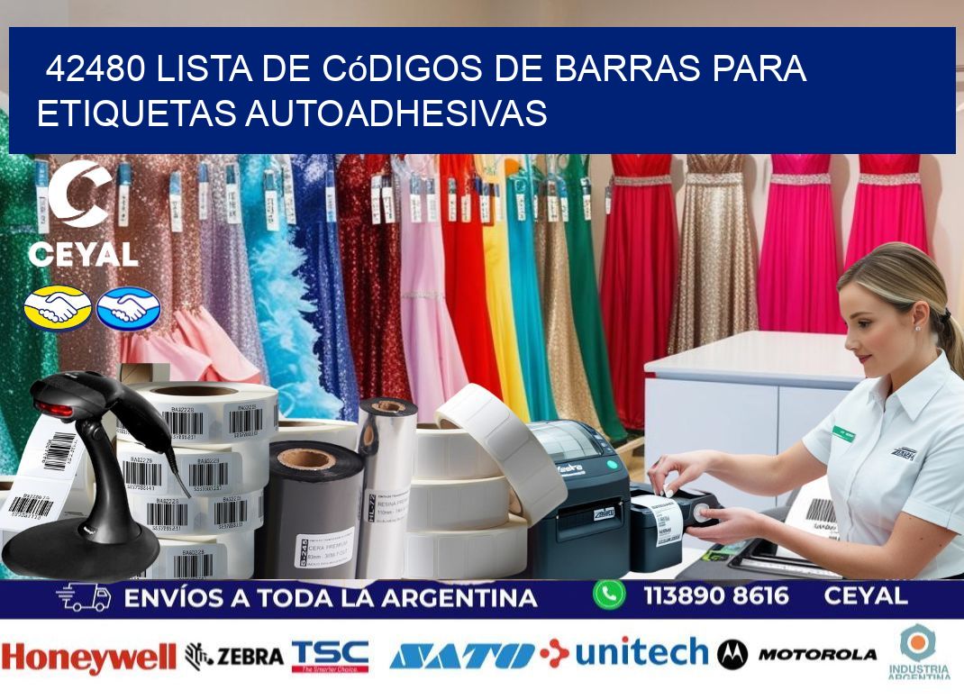 42480 Lista de códigos de barras para etiquetas autoadhesivas