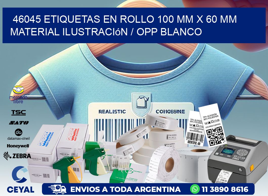 46045 Etiquetas en rollo 100 mm x 60 mm material Ilustración / OPP Blanco