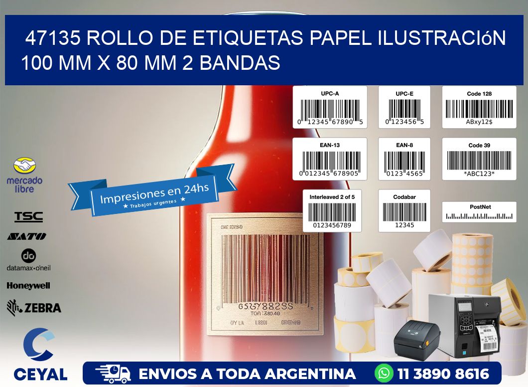 47135 Rollo de Etiquetas Papel Ilustración 100 mm x 80 mm 2 Bandas