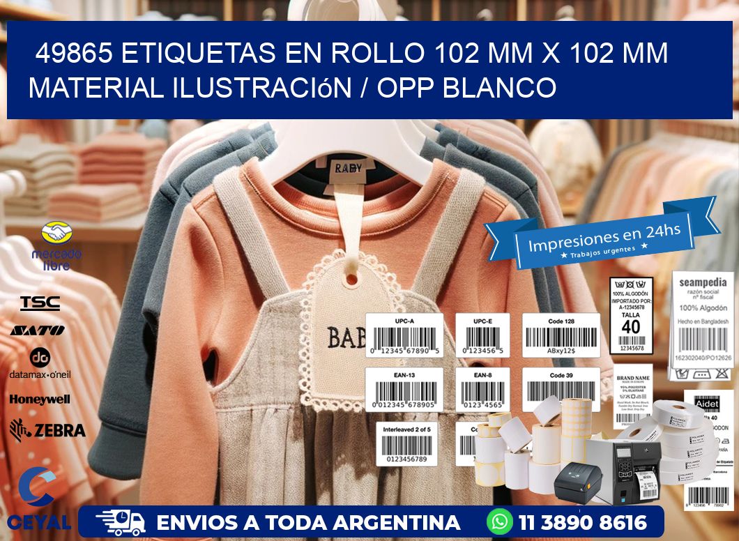 49865 Etiquetas en rollo 102 mm x 102 mm material Ilustración / OPP Blanco