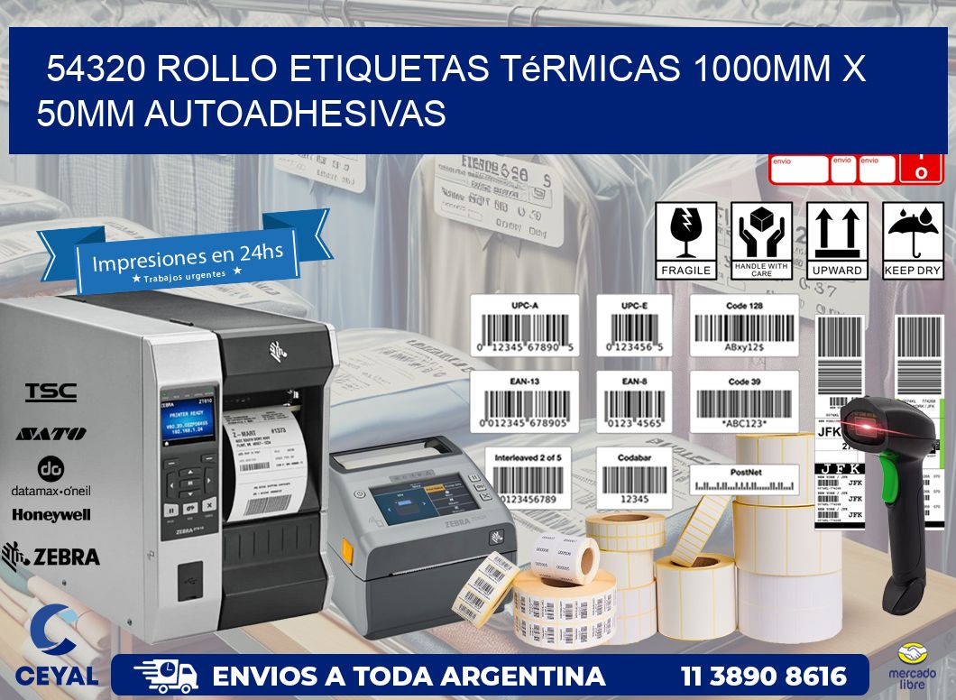 54320 Rollo Etiquetas Térmicas 1000mm X 50mm Autoadhesivas