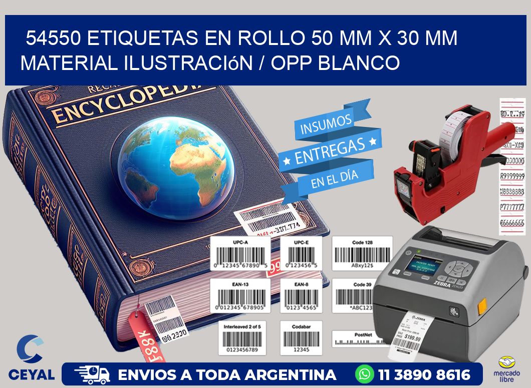 54550 Etiquetas en rollo 50 mm x 30 mm material Ilustración / OPP Blanco