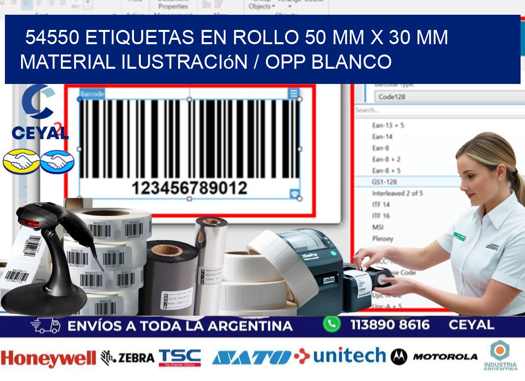 54550 Etiquetas en rollo 50 mm x 30 mm material Ilustración / OPP Blanco