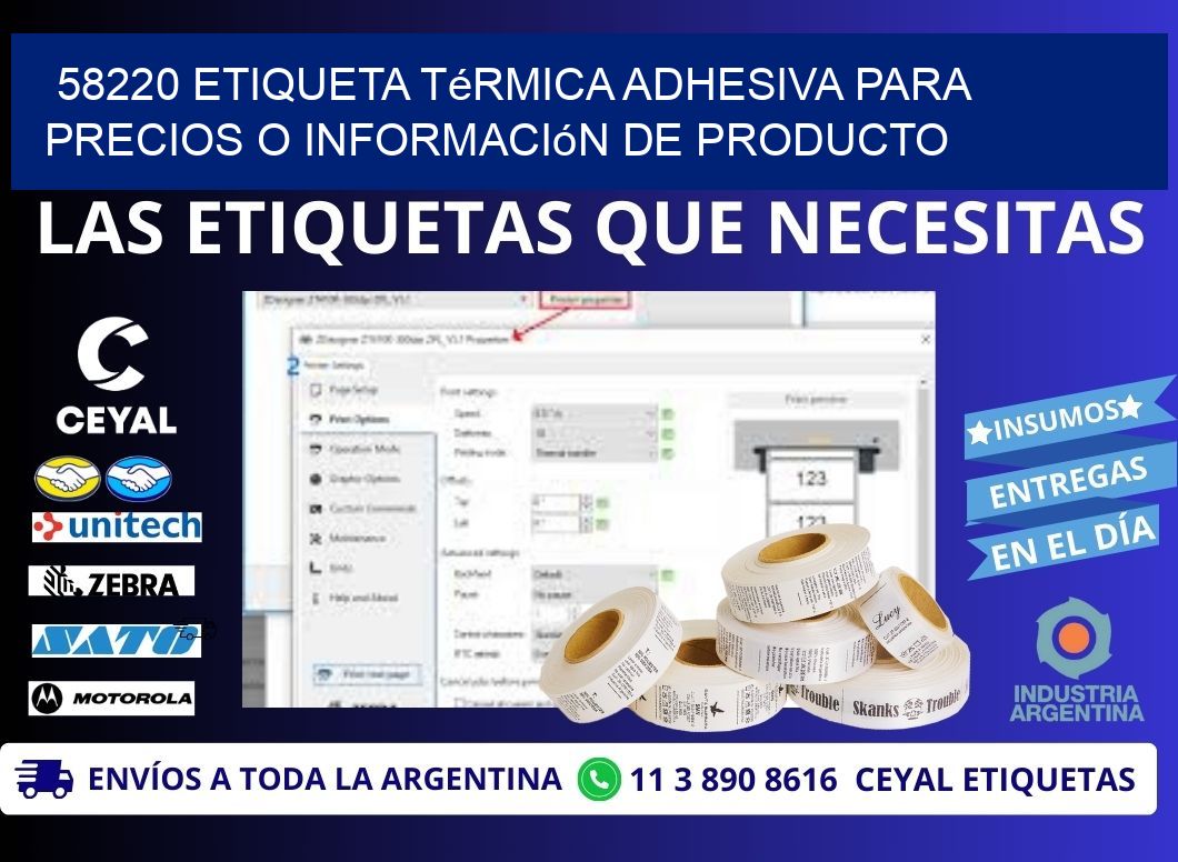 58220 Etiqueta térmica adhesiva para precios o información de producto