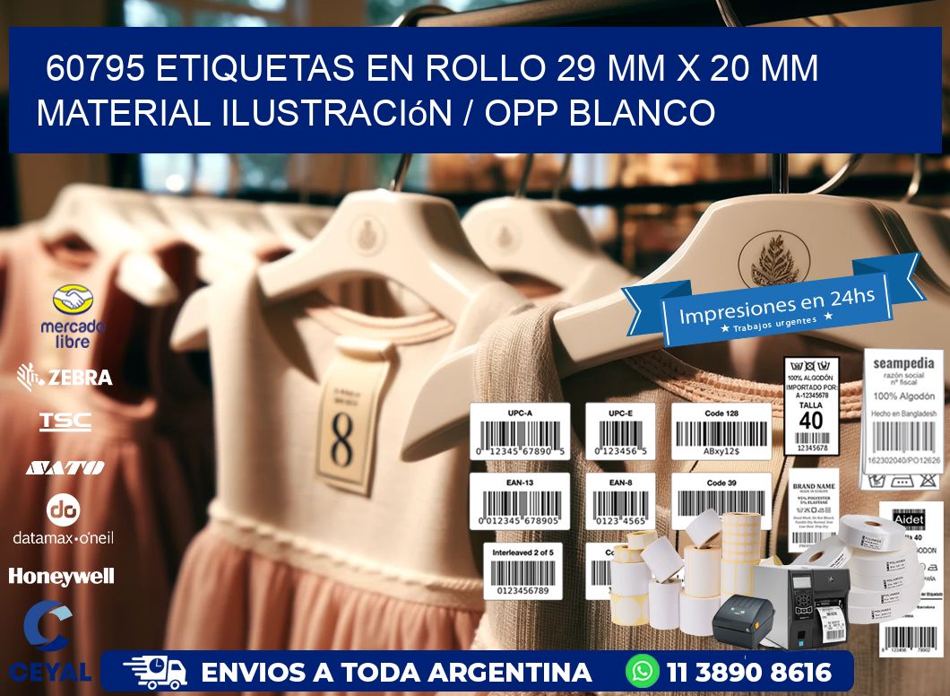 60795 Etiquetas en rollo 29 mm x 20 mm material Ilustración / OPP Blanco