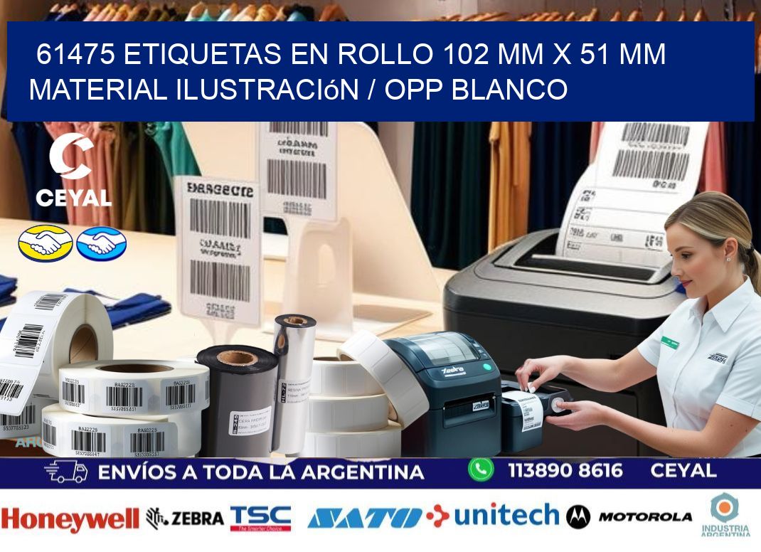 61475 Etiquetas en rollo 102 mm x 51 mm material Ilustración / OPP Blanco