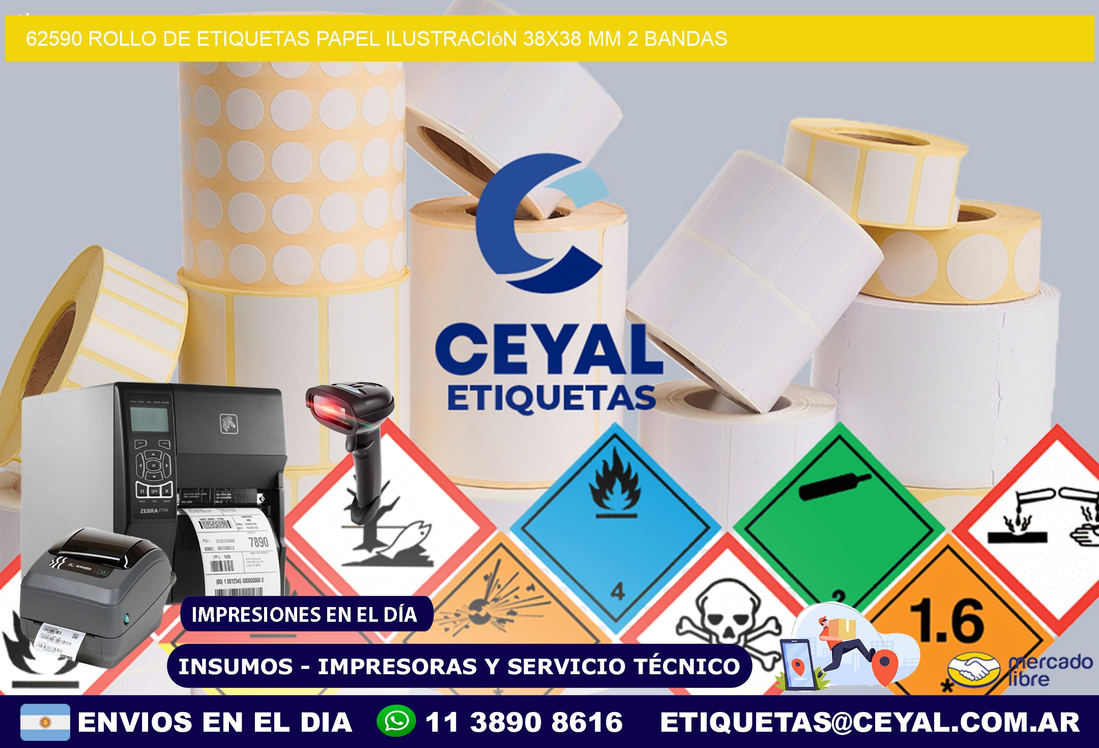 62590 Rollo de Etiquetas Papel Ilustración 38x38 Mm 2 Bandas