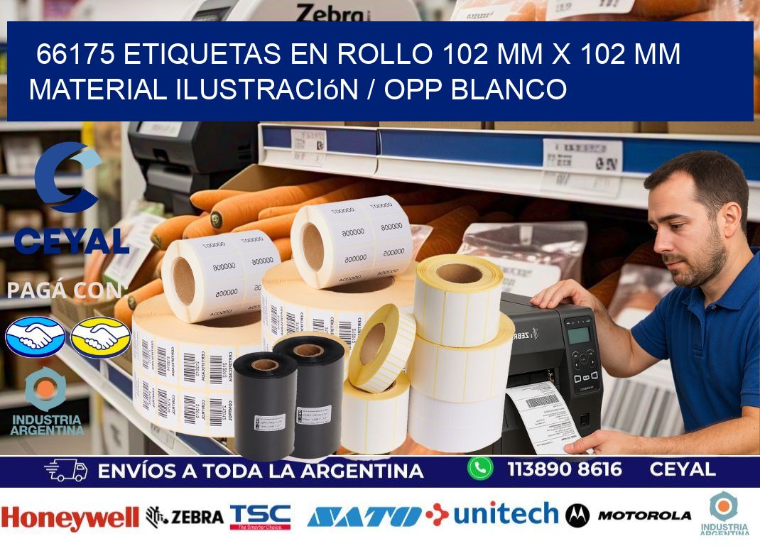 66175 Etiquetas en rollo 102 mm x 102 mm material Ilustración / OPP Blanco