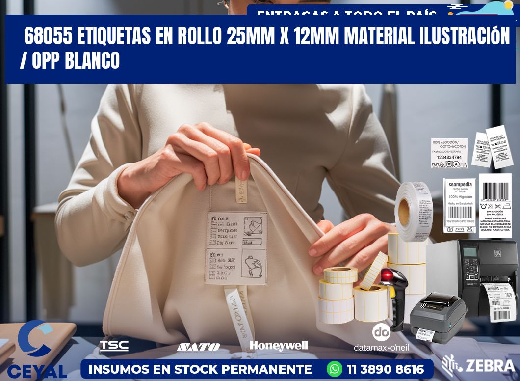 68055 Etiquetas en rollo 25mm x 12mm material Ilustración / OPP Blanco