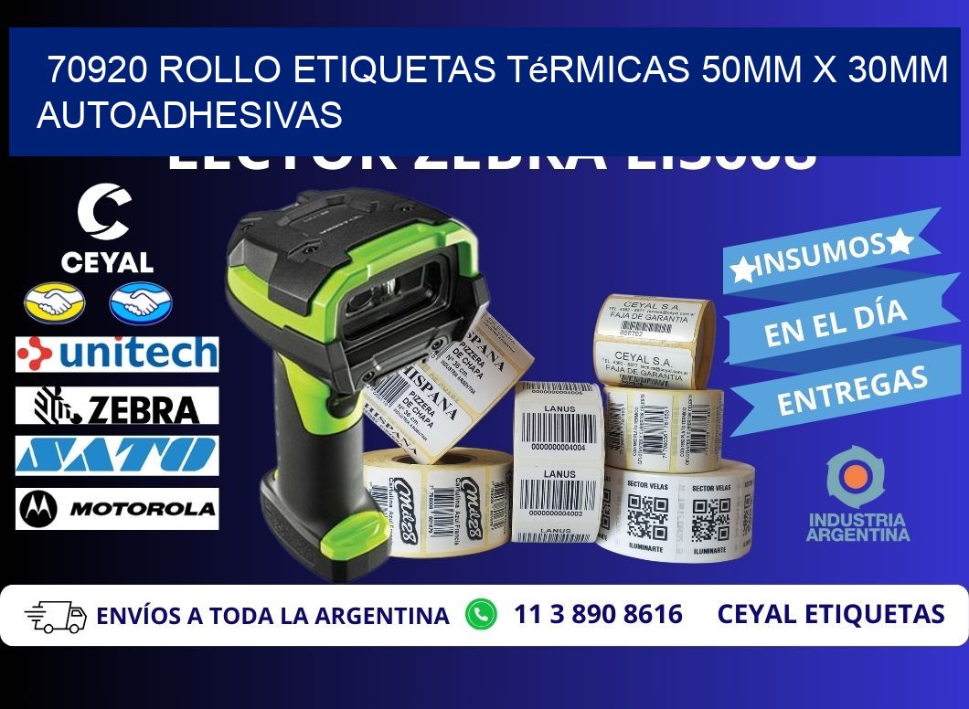 70920 Rollo Etiquetas Térmicas 50mm X 30mm Autoadhesivas