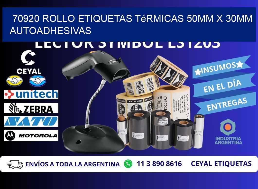 70920 Rollo Etiquetas Térmicas 50mm X 30mm Autoadhesivas