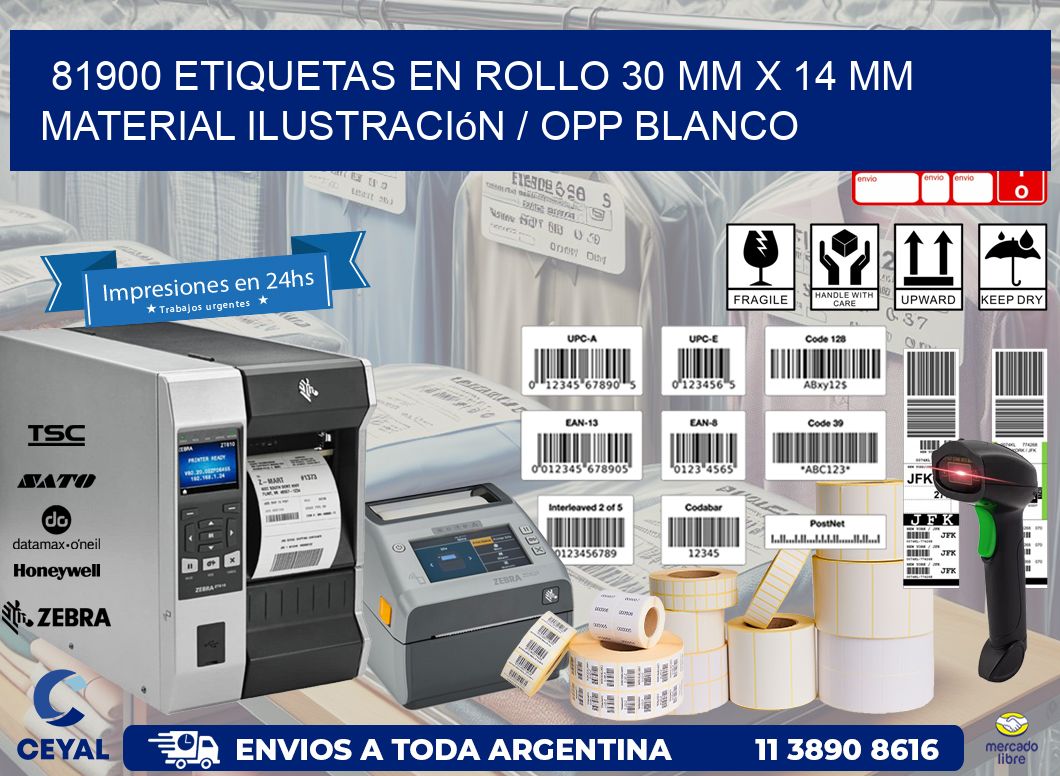 81900 Etiquetas en rollo 30 mm x 14 mm material Ilustración / OPP Blanco