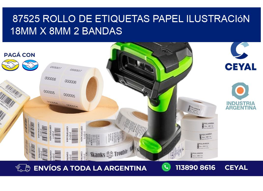 87525 Rollo de Etiquetas Papel Ilustración 18mm x 8mm 2 Bandas